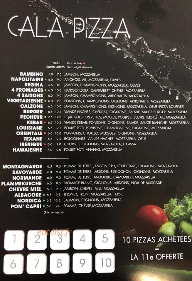 Cala Pizza — carte page 1