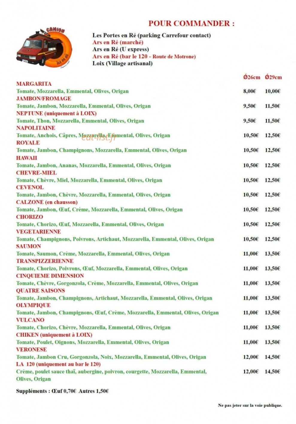 Camion Pizza Île de Ré — carte page 1