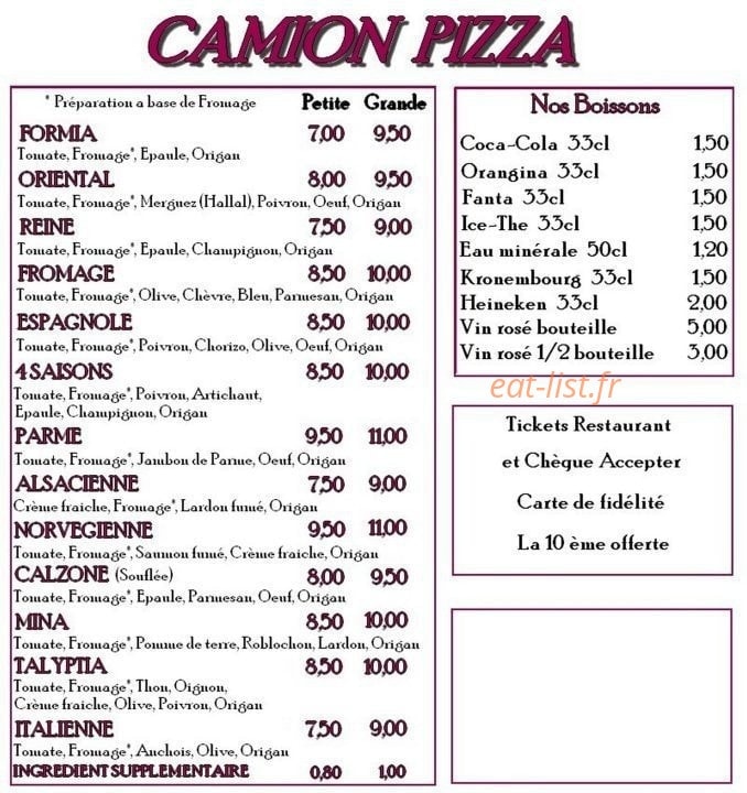 Camion pizza — carte page 1