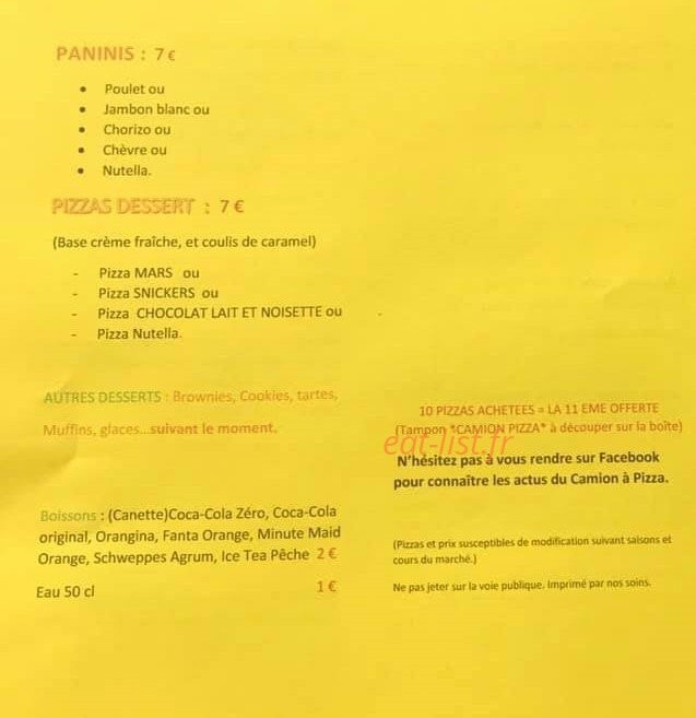 Camion Pizza — carte page 2