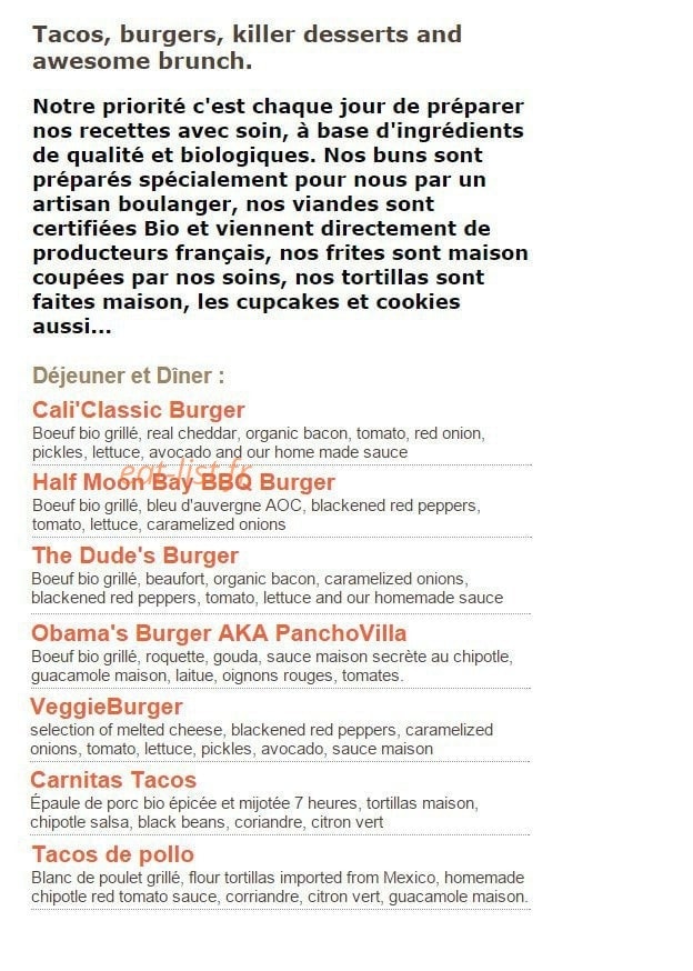Cantine California — carte page 1