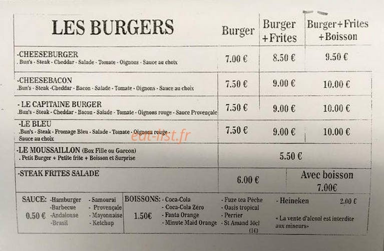 Capitaine Burger — carte page 1