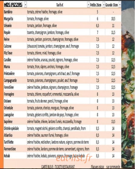 Cappé Pizza — carte page 1