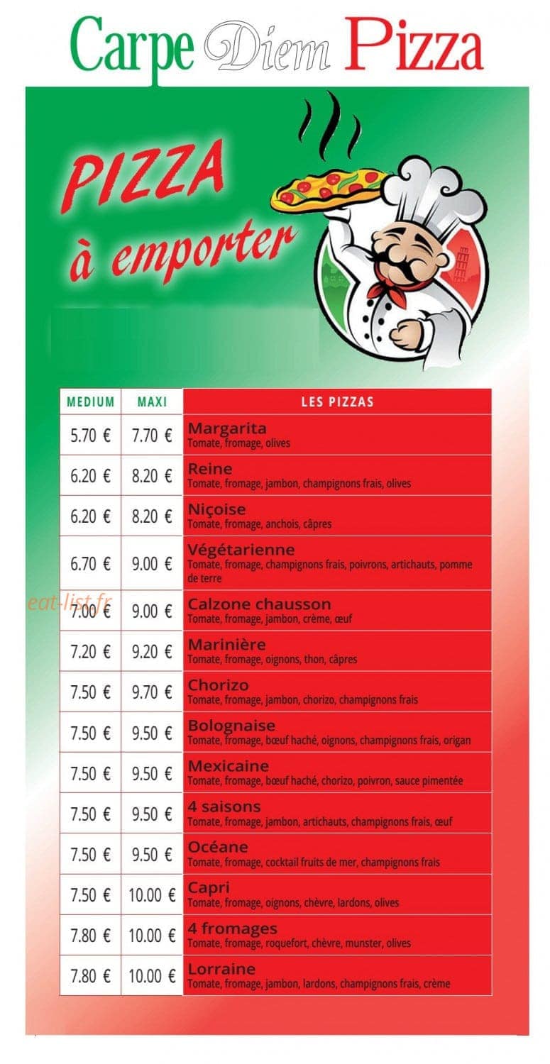 Carpe diem pizza — carte page 1