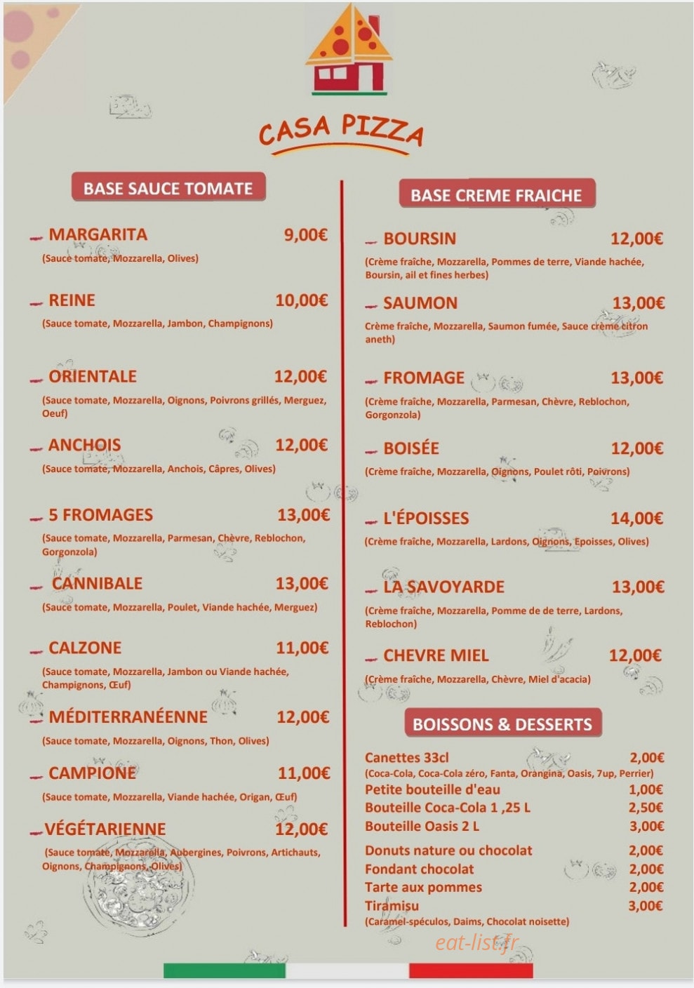 Casa pizza — carte page 1