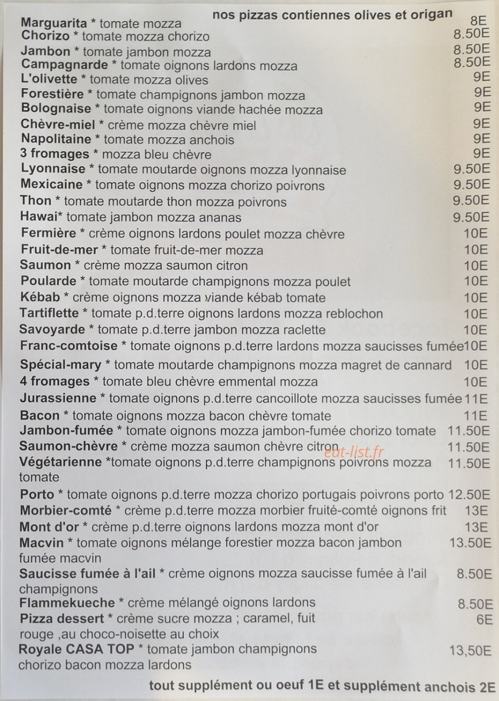 Casa Top Pizza — carte page 2