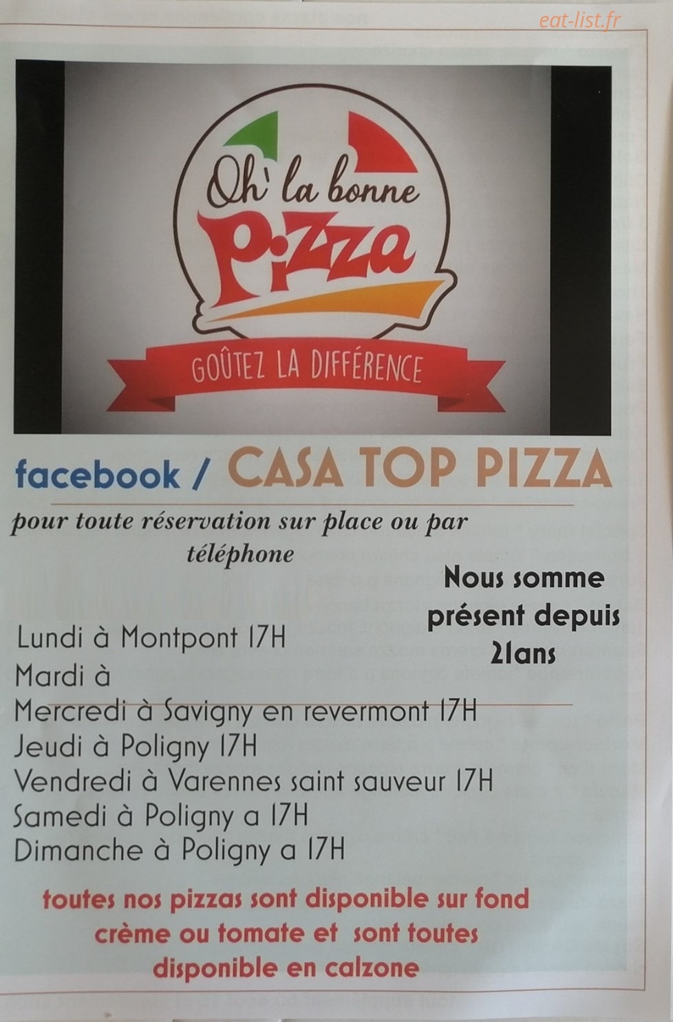 Casa Top Pizza — carte page 1