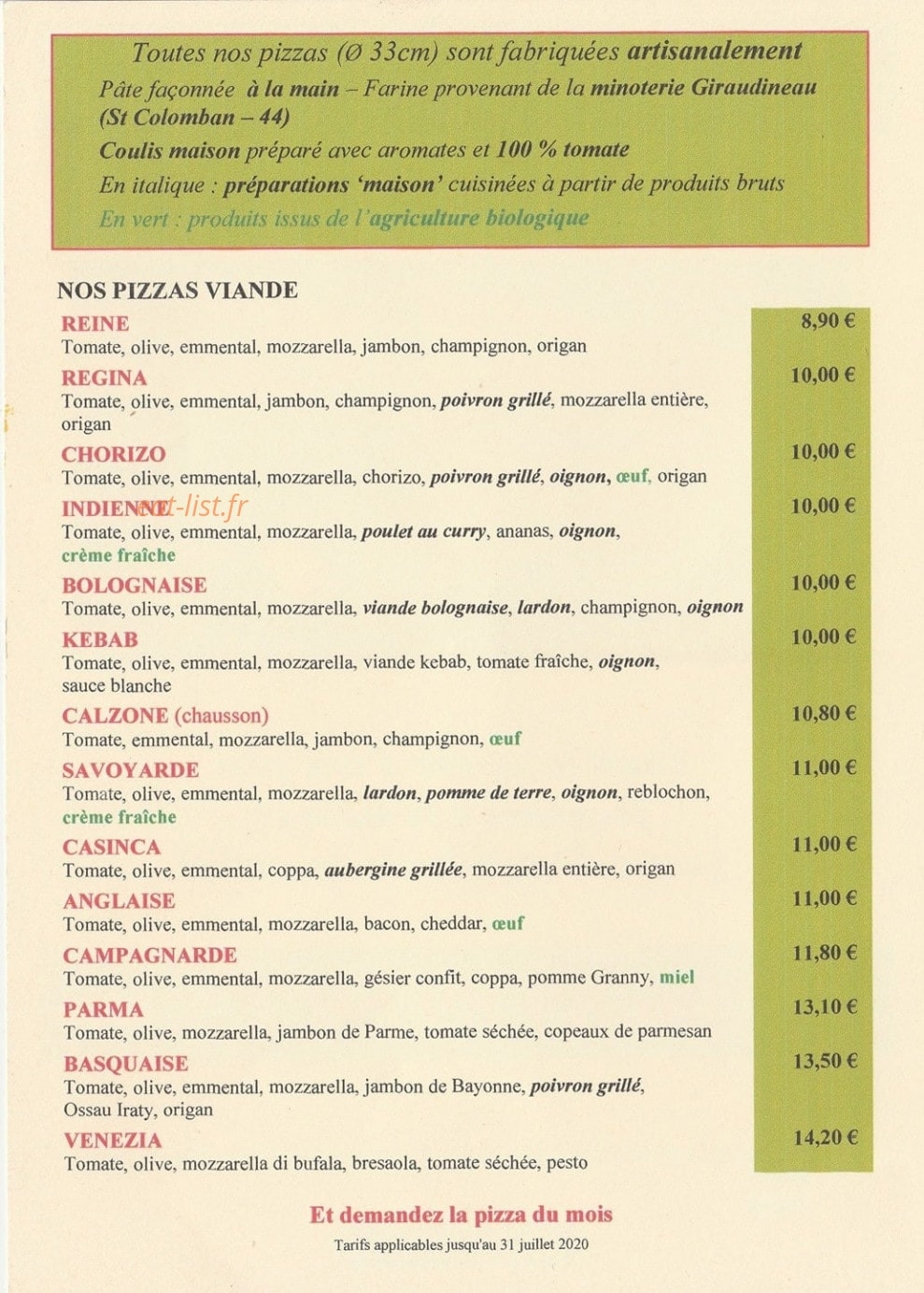 Casinca Pizza — carte page 2