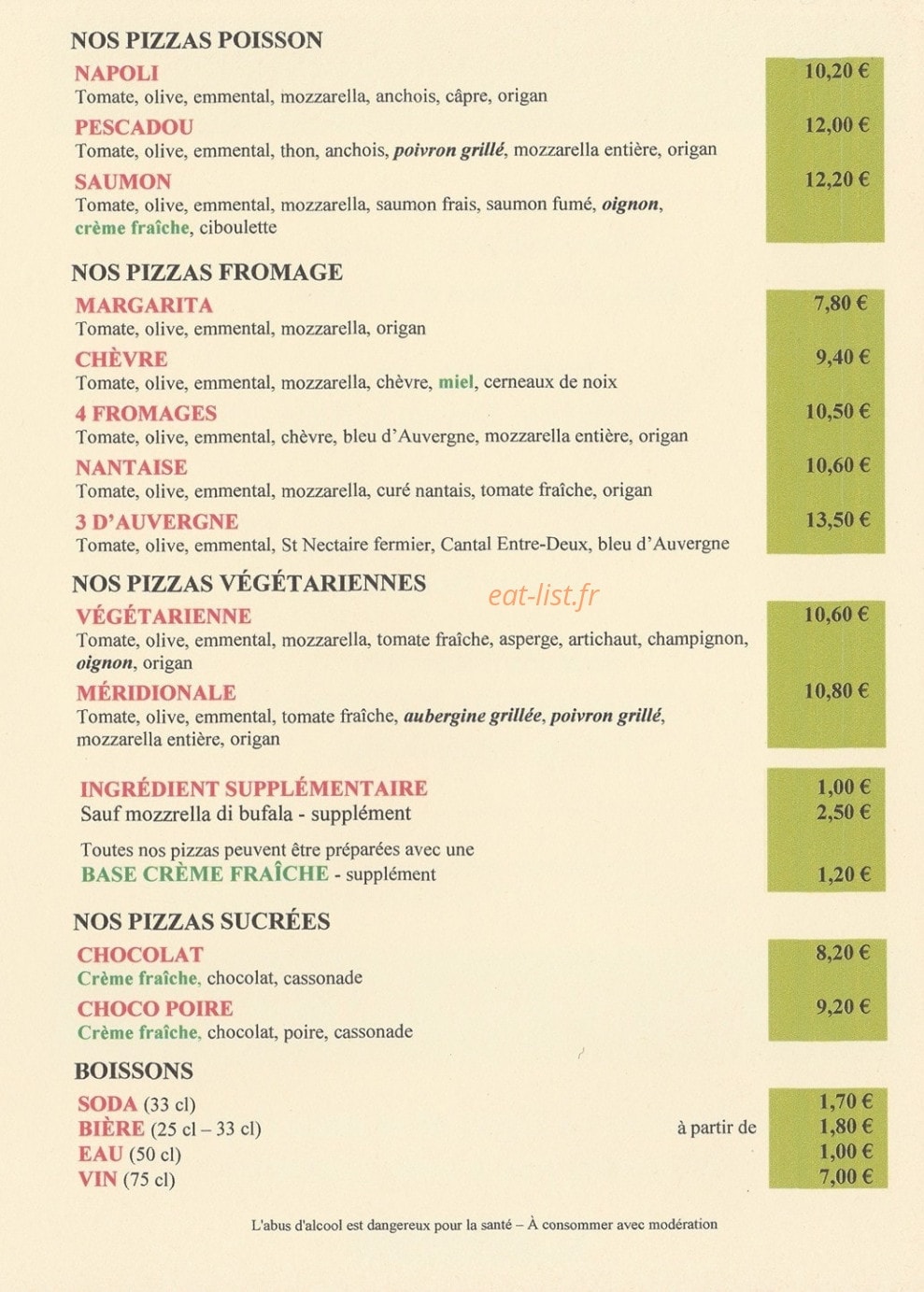 Casinca Pizza — carte page 3
