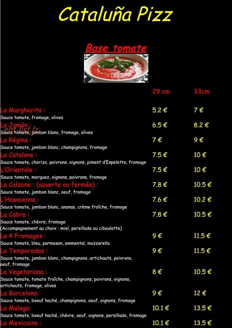 Cataluña Pizz' — carte page 1