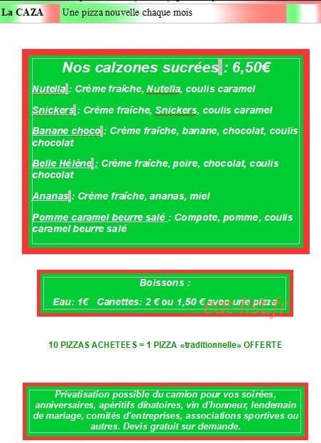 Caz'a Pizza — carte page 4
