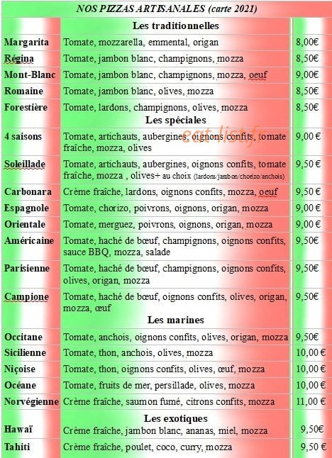 Caz'a Pizza — carte page 2