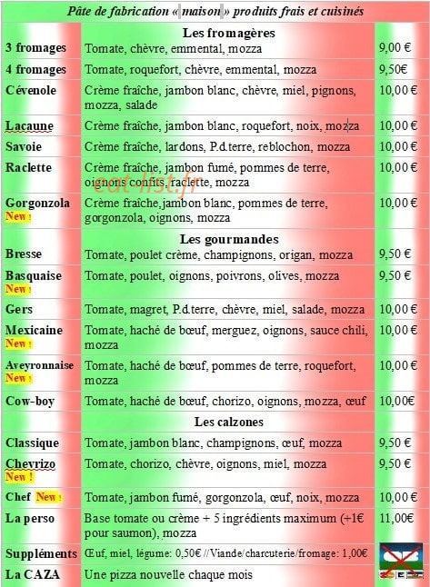 Caz'a Pizza — carte page 3
