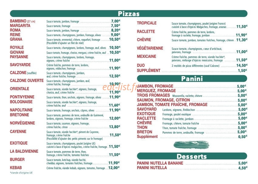 Cédric Pizza — carte page 1