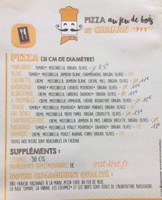 Chaman pizza — carte page 1