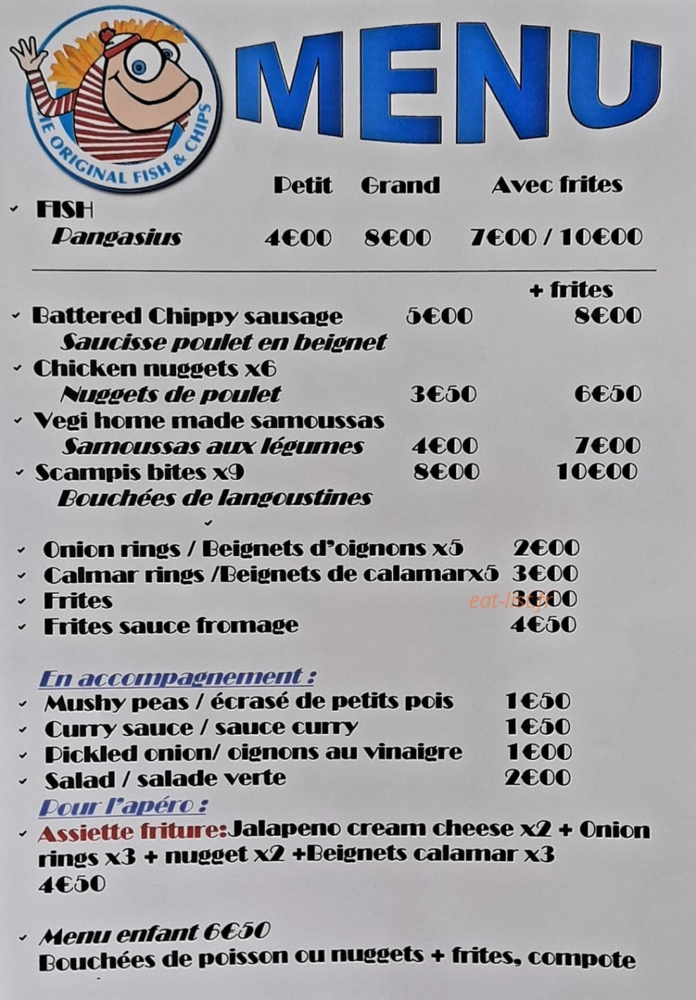 Charlie Fish and Chips — carte page 1