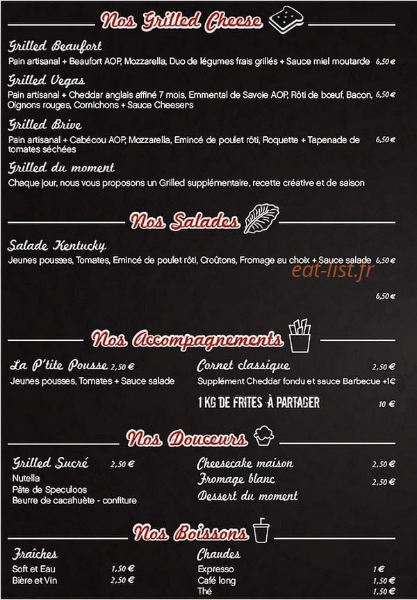 Cheesers — carte page 1