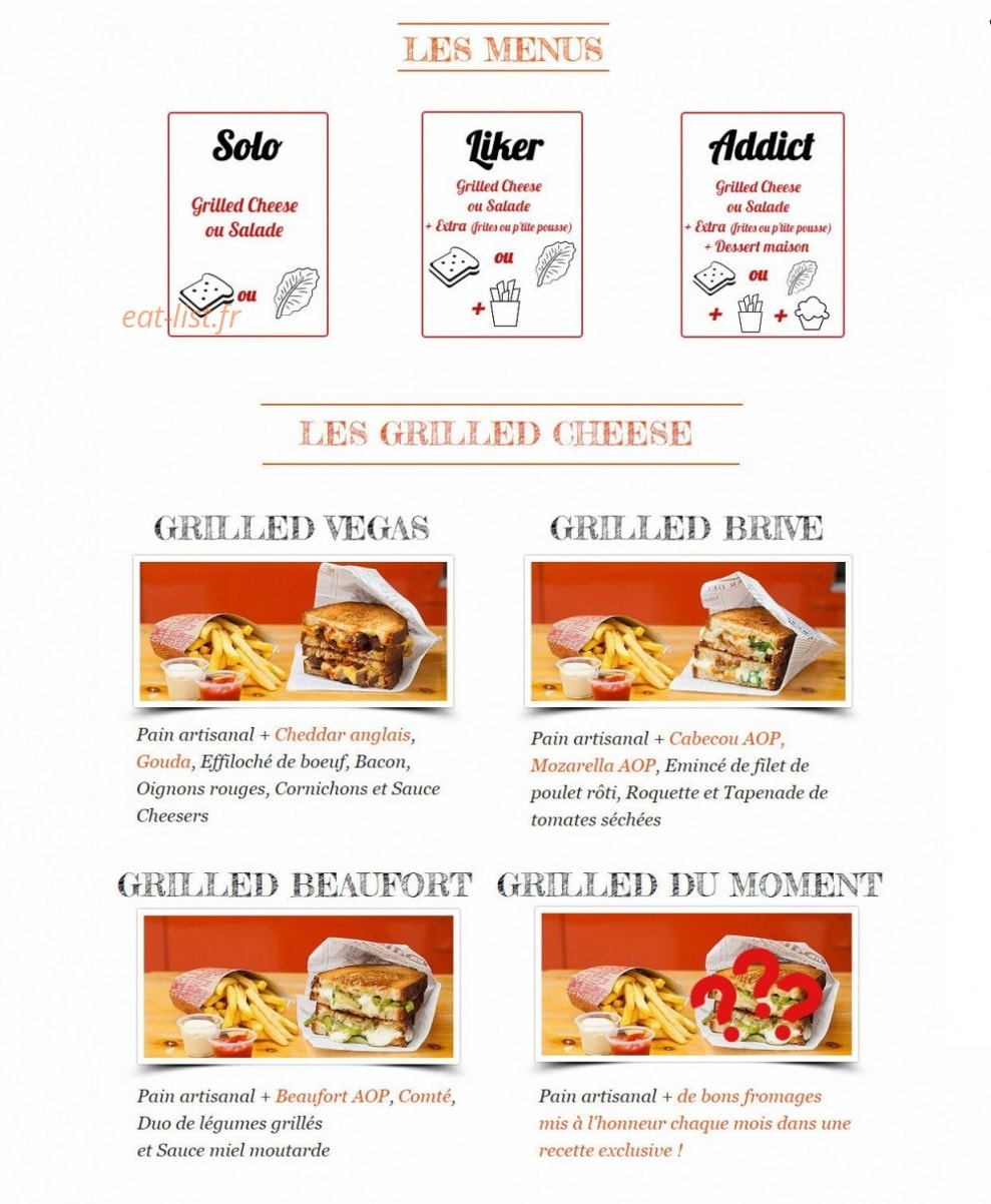 Cheesers — carte page 1