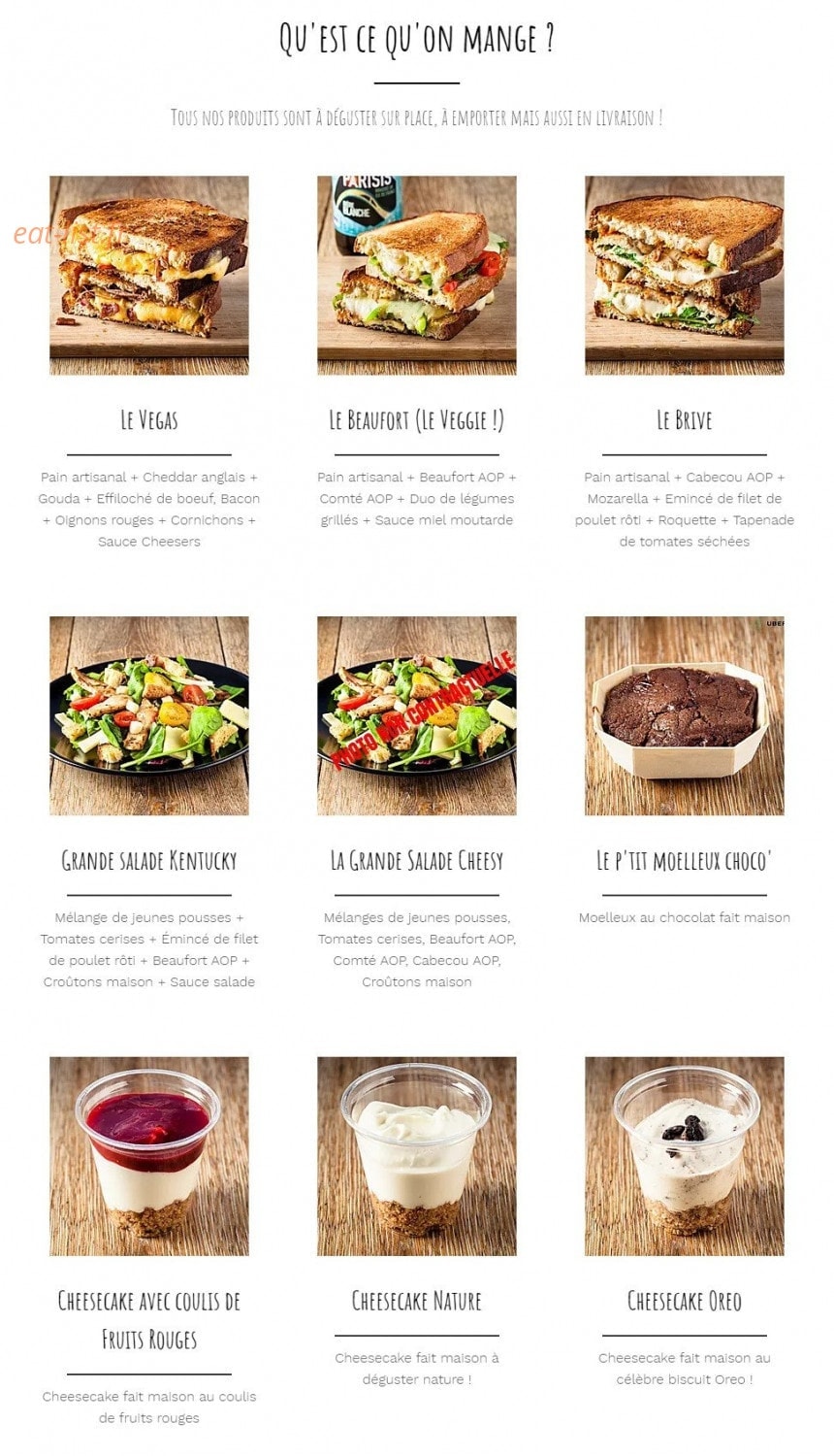 Cheesers — carte page 1