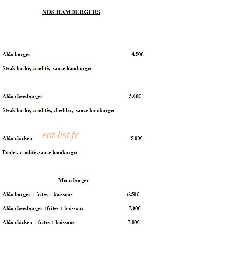 Chez Aldo — carte page 1