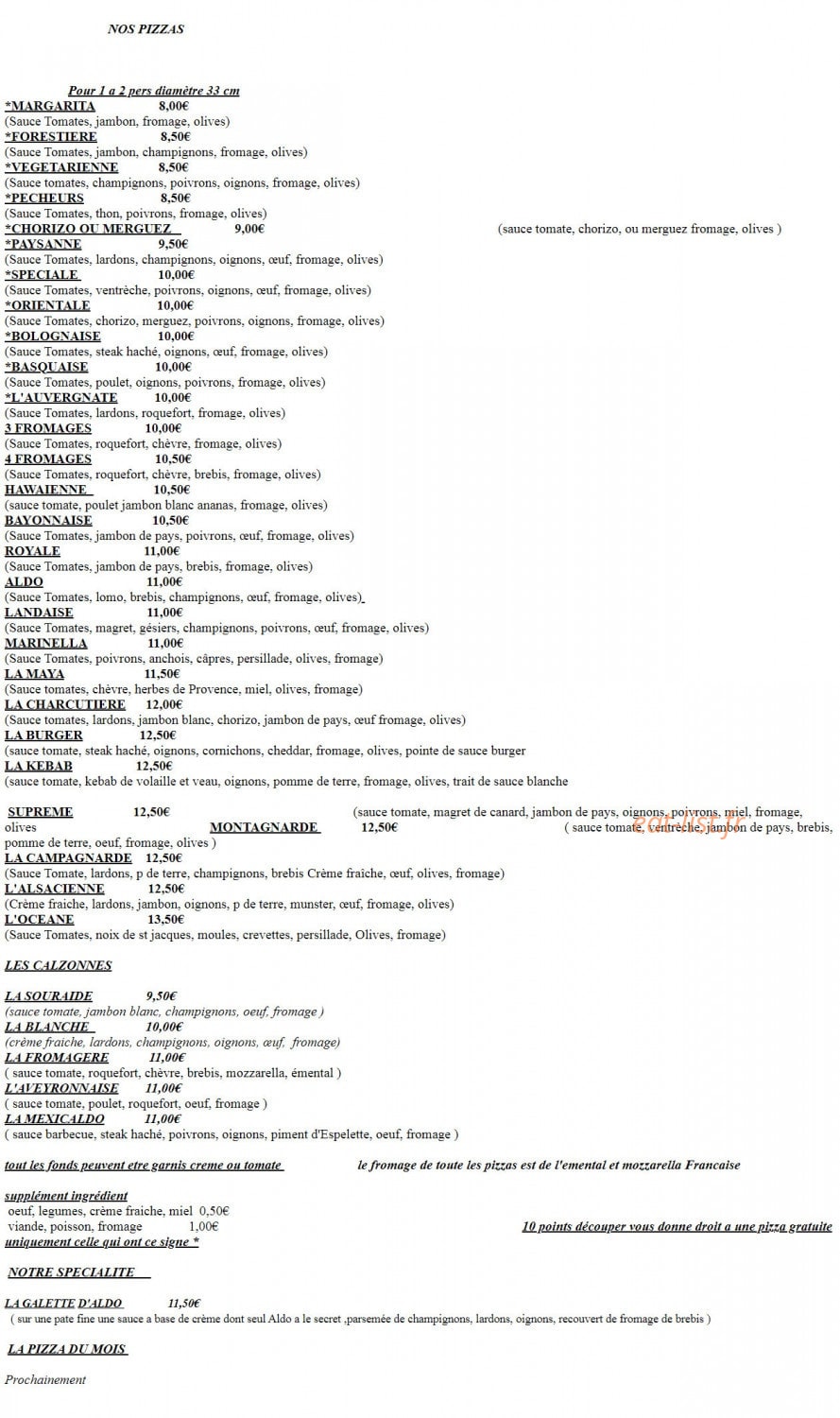 Chez Aldo — carte page 2