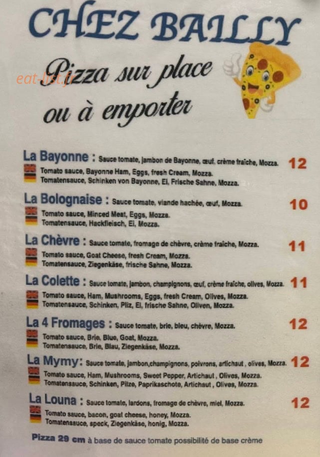 Chez Bailly — carte page 1