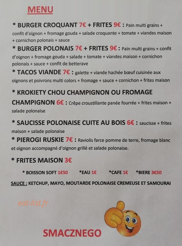 Chez Beatka Food — carte page 1