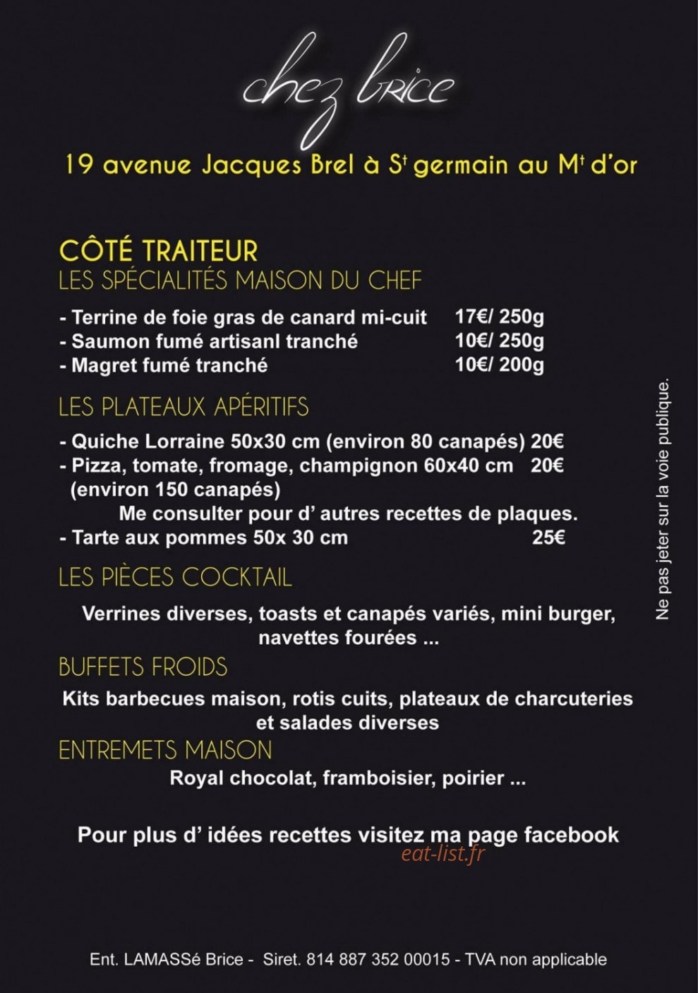 Chez Brice — carte page 1