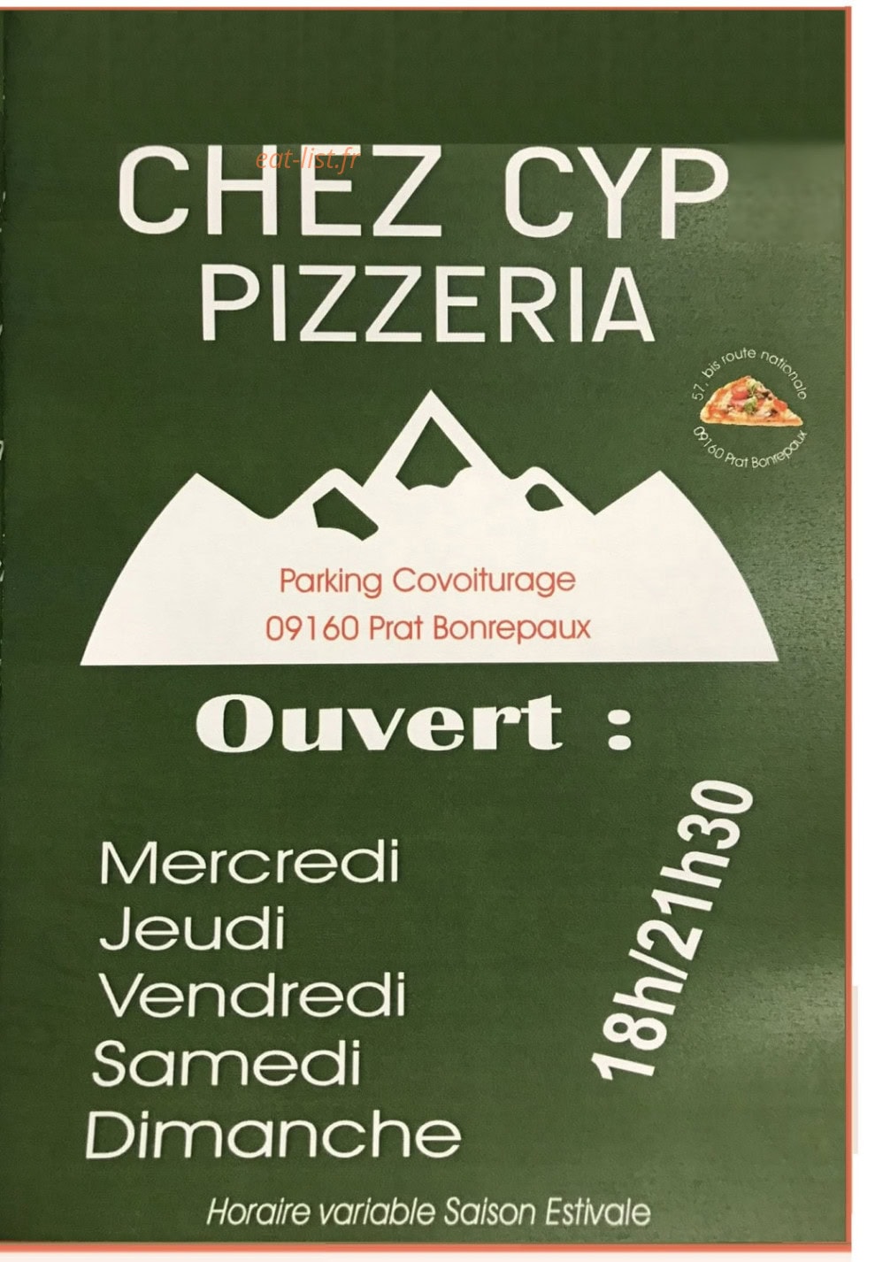 Chez Cyp Pizza — carte page 1
