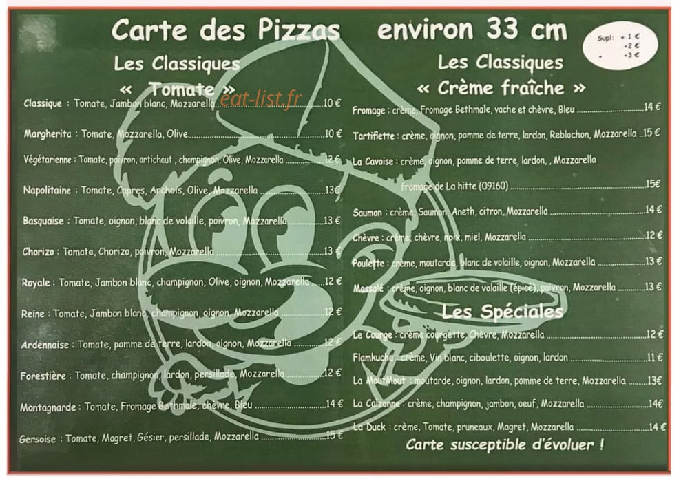 Chez Cyp Pizza — carte page 2