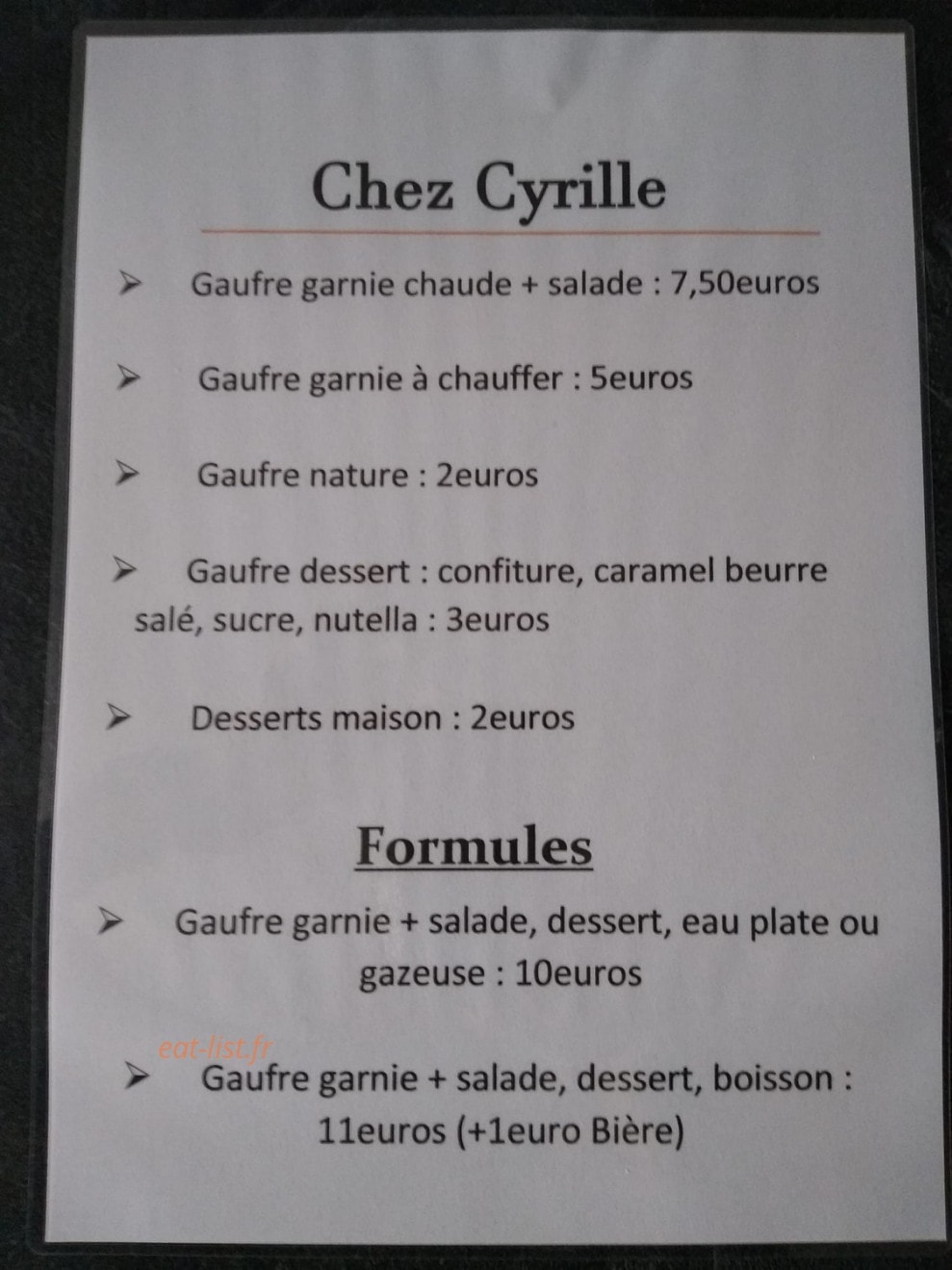 Chez Cyrille — carte page 1