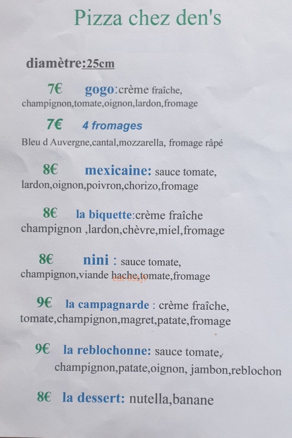 Chez Den's — carte page 2