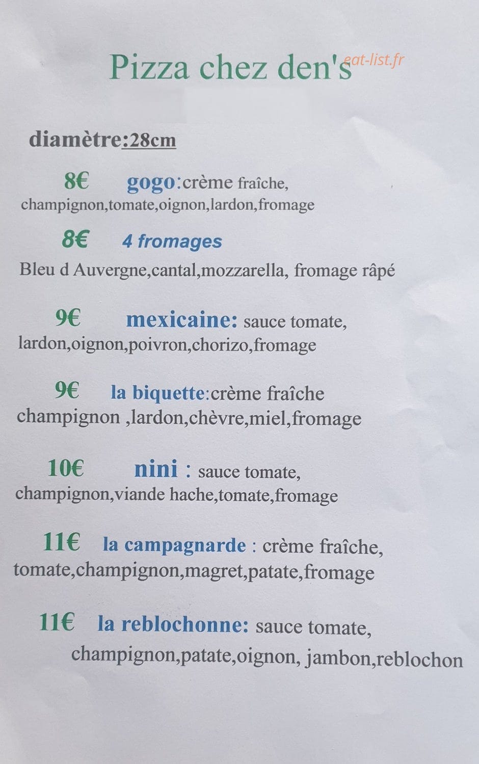 Chez Den's — carte page 1