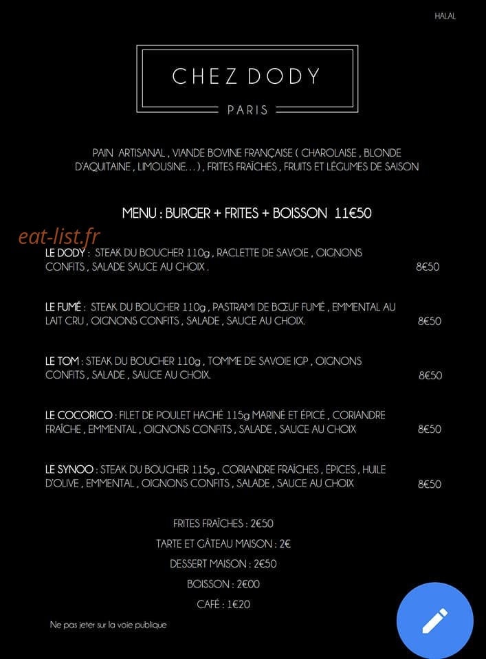 Chez dody — carte page 1