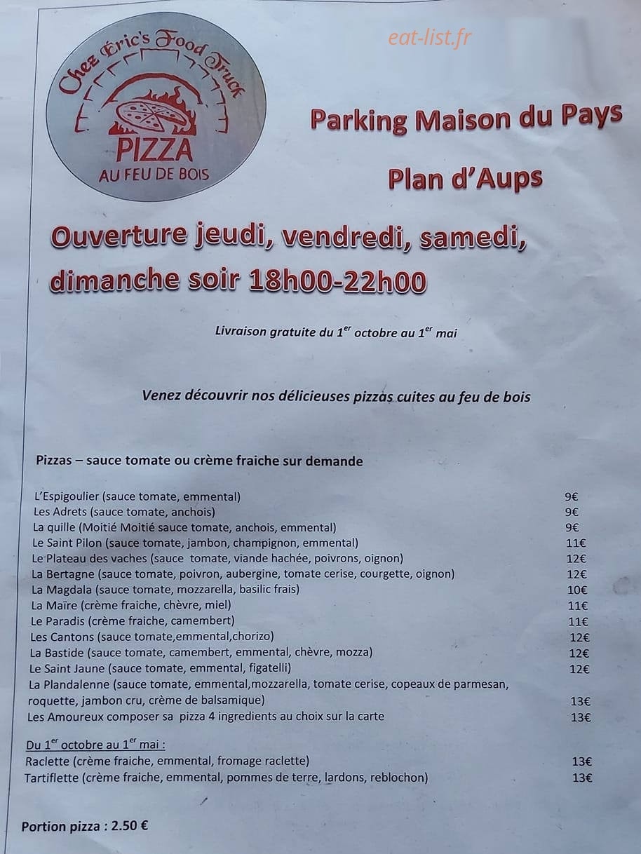 Chez Éric 's food truck — carte page 1