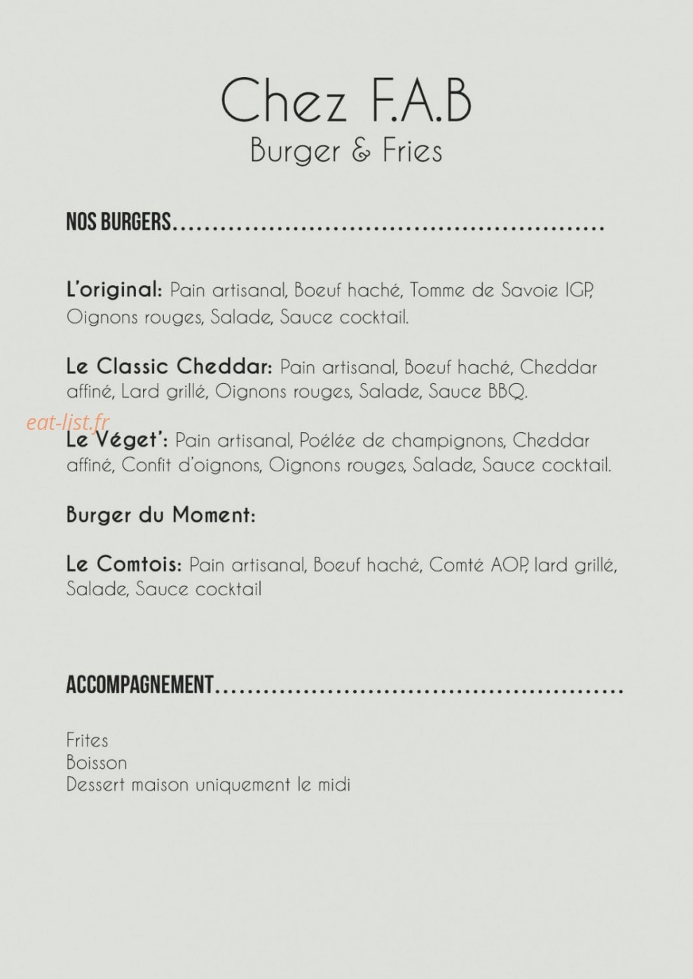 Chez FAB — carte page 1