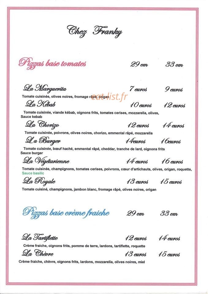 Chez Franky — carte page 1