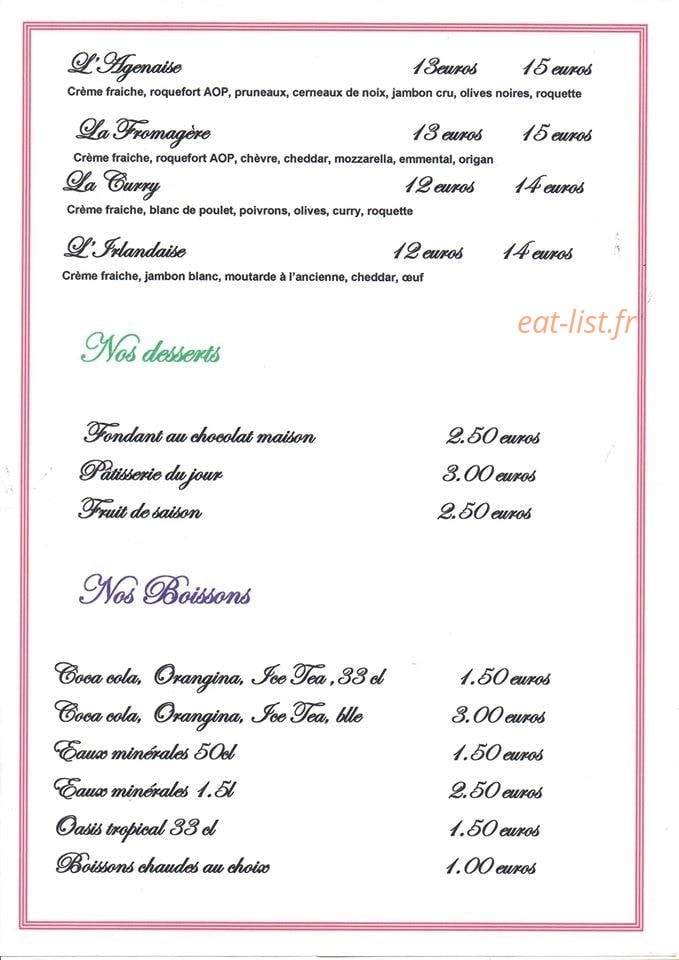 Chez Franky — carte page 2