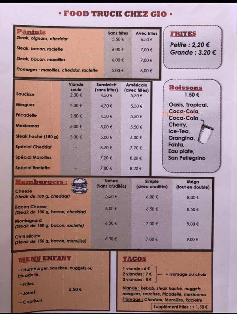 Chez Gio — carte page 1