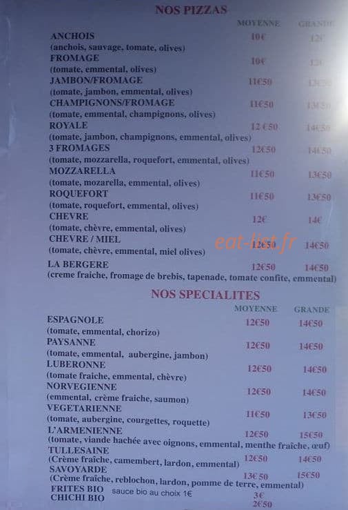 Chez "jo" c'est que du bio — carte page 1