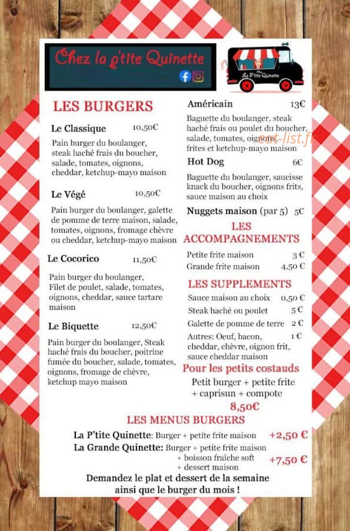 Chez la P'tite Quinette — carte page 1