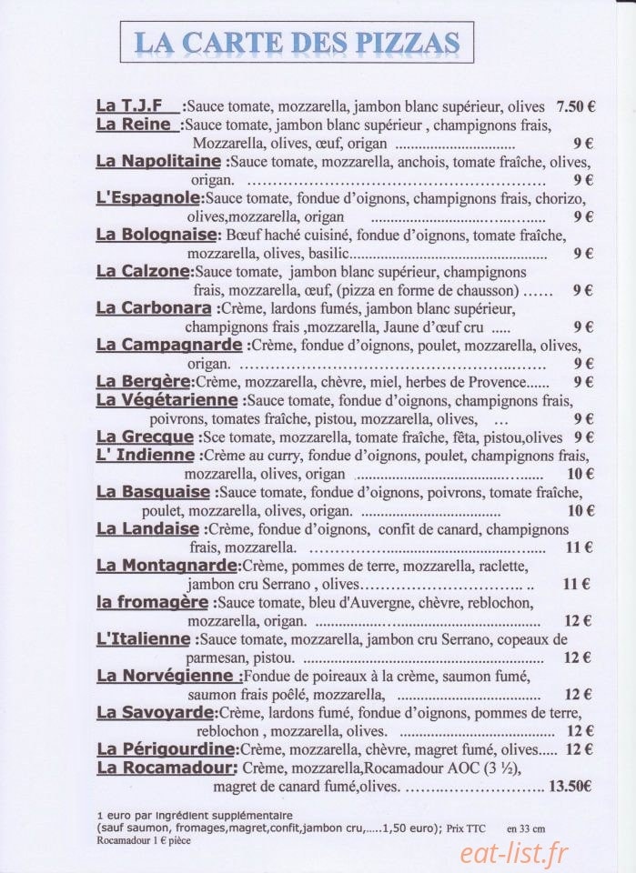 Chez Marco Pizza — carte page 1