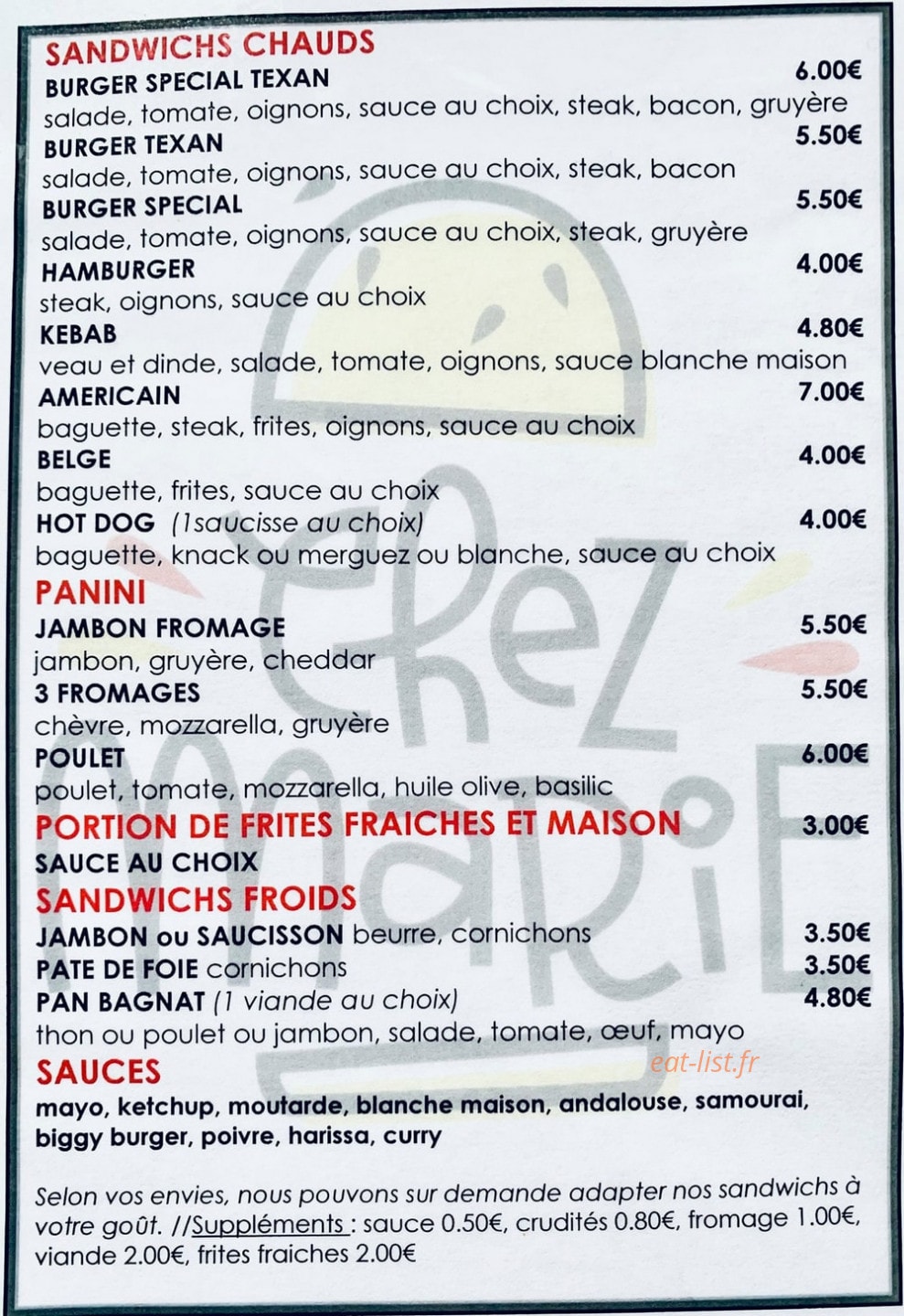 Chez Marie — carte page 1
