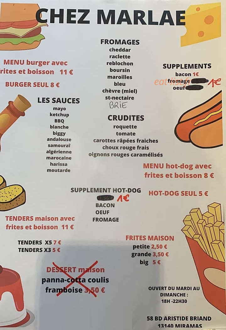 Chez Marlae — carte page 1