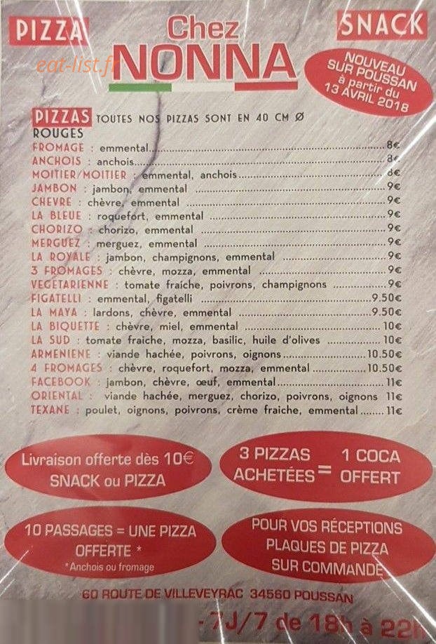 Chez Nonna — carte page 1