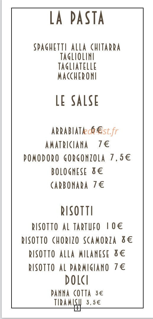 Chez Pa'Pâtes — carte page 2