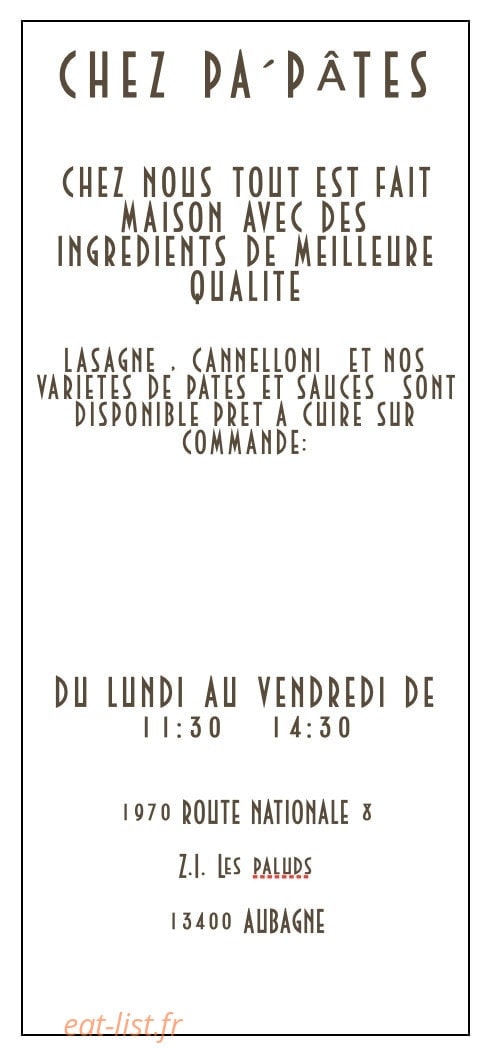 Chez Pa'Pâtes — carte page 1