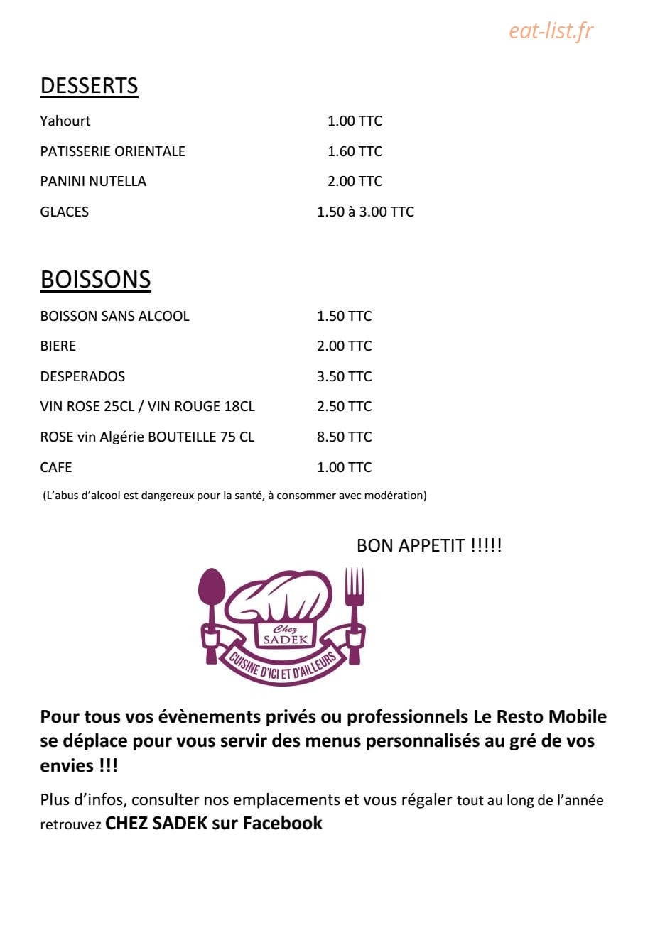 Chez Sadek — carte page 3
