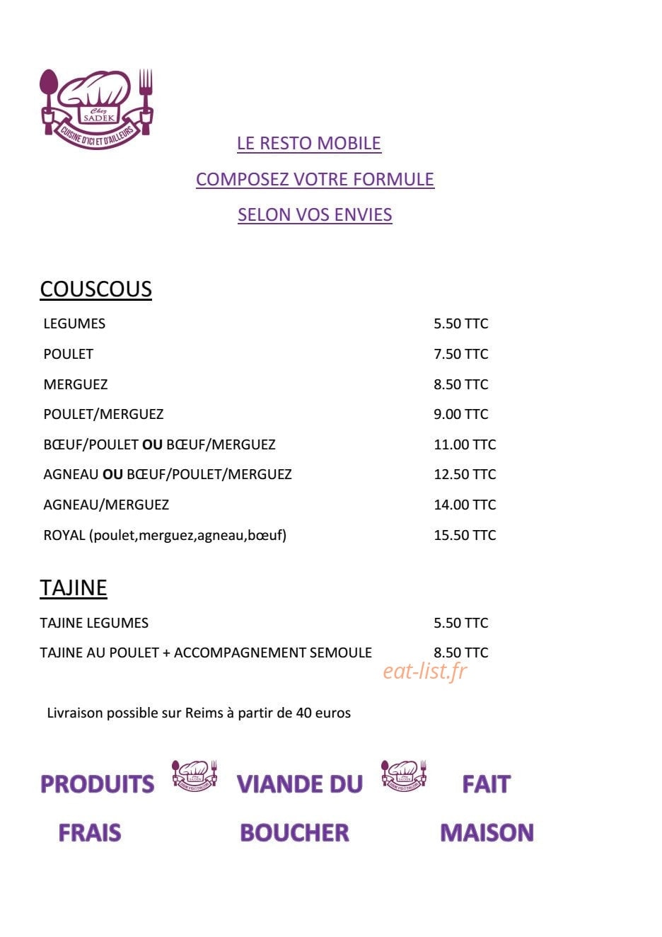 Chez Sadek — carte page 1