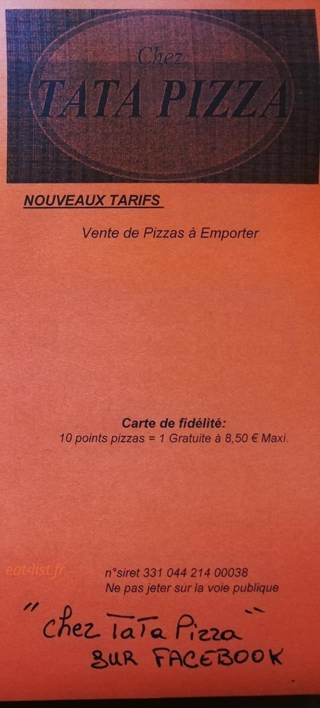 Chez Tata Pizza — carte page 1